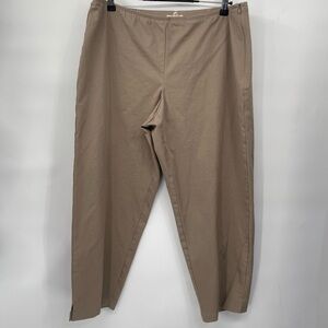 Eileen Fisher Tan Organic Cotton Crop‎ Pants Size XL Elastic Waist Side Zip